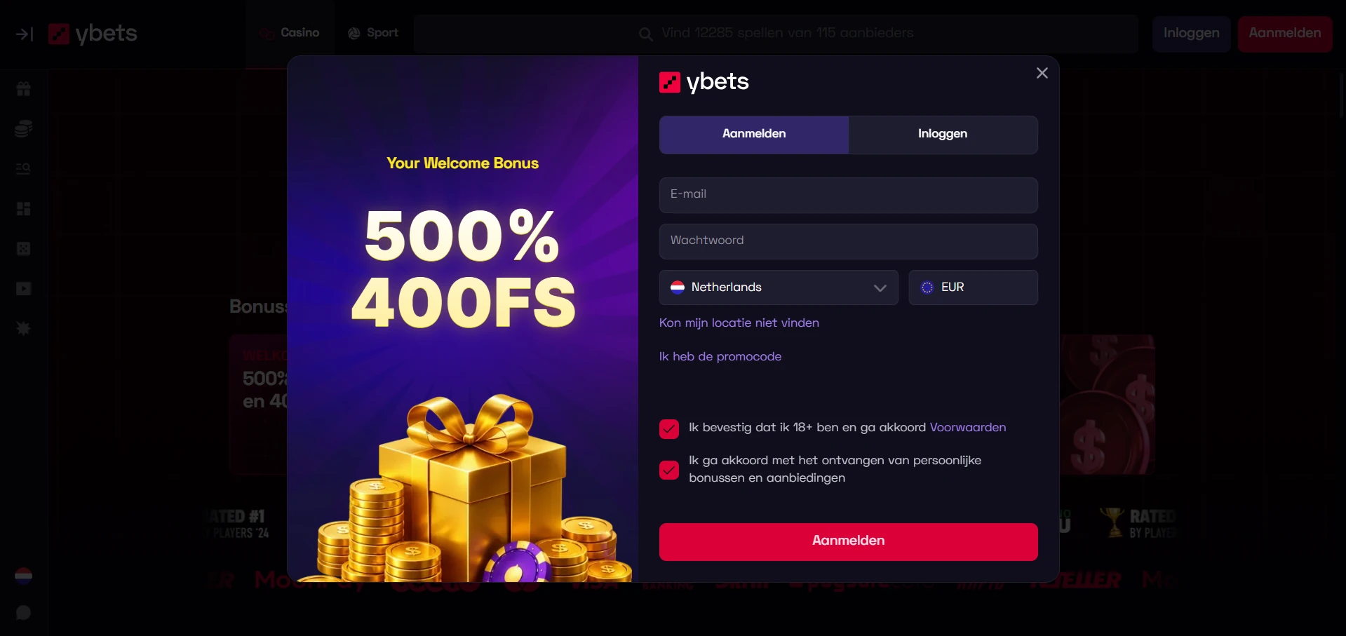 Registratieformulier van Ybets Casino